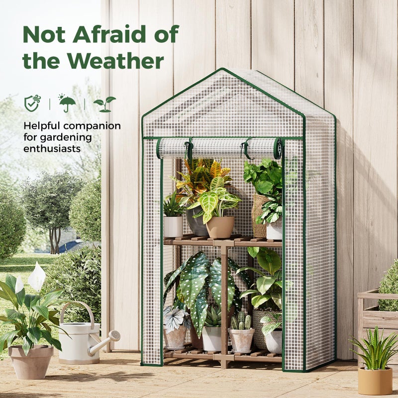 Bamworld Mini Greenhouse Indoor Outdoor 2-Tierd Reusable Portable Warm House with PE Cover Compact Garden and Backyards Portable Rack with Sturdy Eucalyptus Frame Winter-Proof for Plant Protection - Image 3