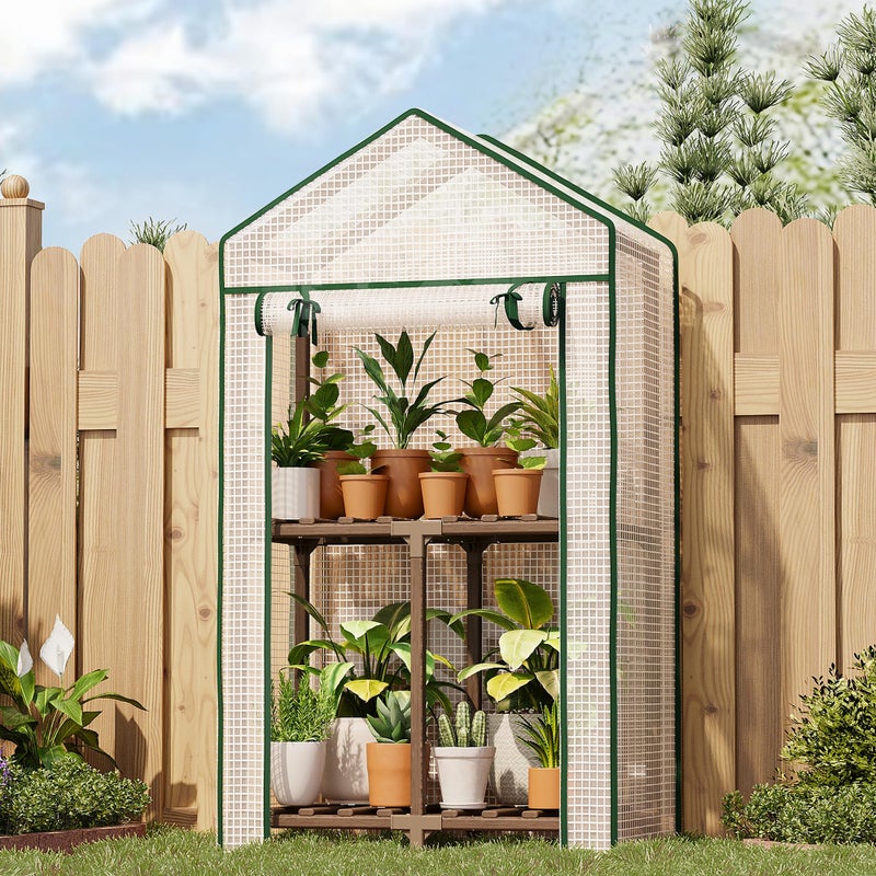 Bamworld Mini Greenhouse Indoor Outdoor 2-Tierd Reusable Portable Warm House with PE Cover Compact Garden and Backyards Portable Rack with Sturdy Eucalyptus Frame Winter-Proof for Plant Protection - Image 1