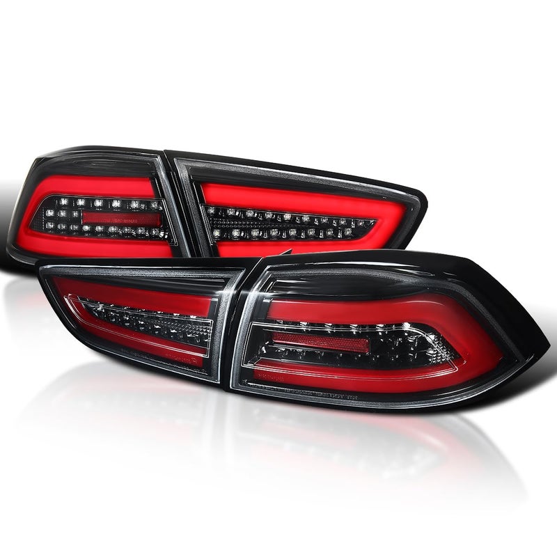 SPECD TUNING Jet Black Housing Red LED Bar Tail Lights Compatible with 20082017 Mitsubishi Lancer 20082015 Mitsubishi Lancer Evolution Left Right Pair Assembly
