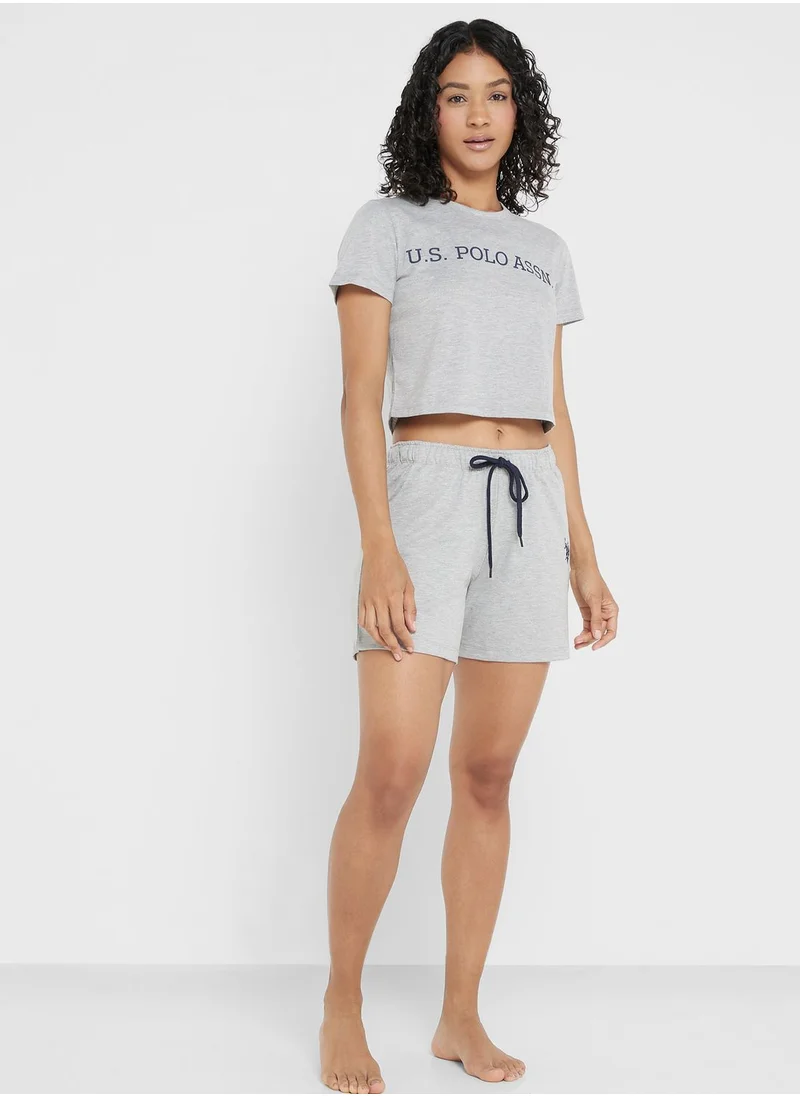 يو اس بولو اسن Crew Neck Logo Crop Top