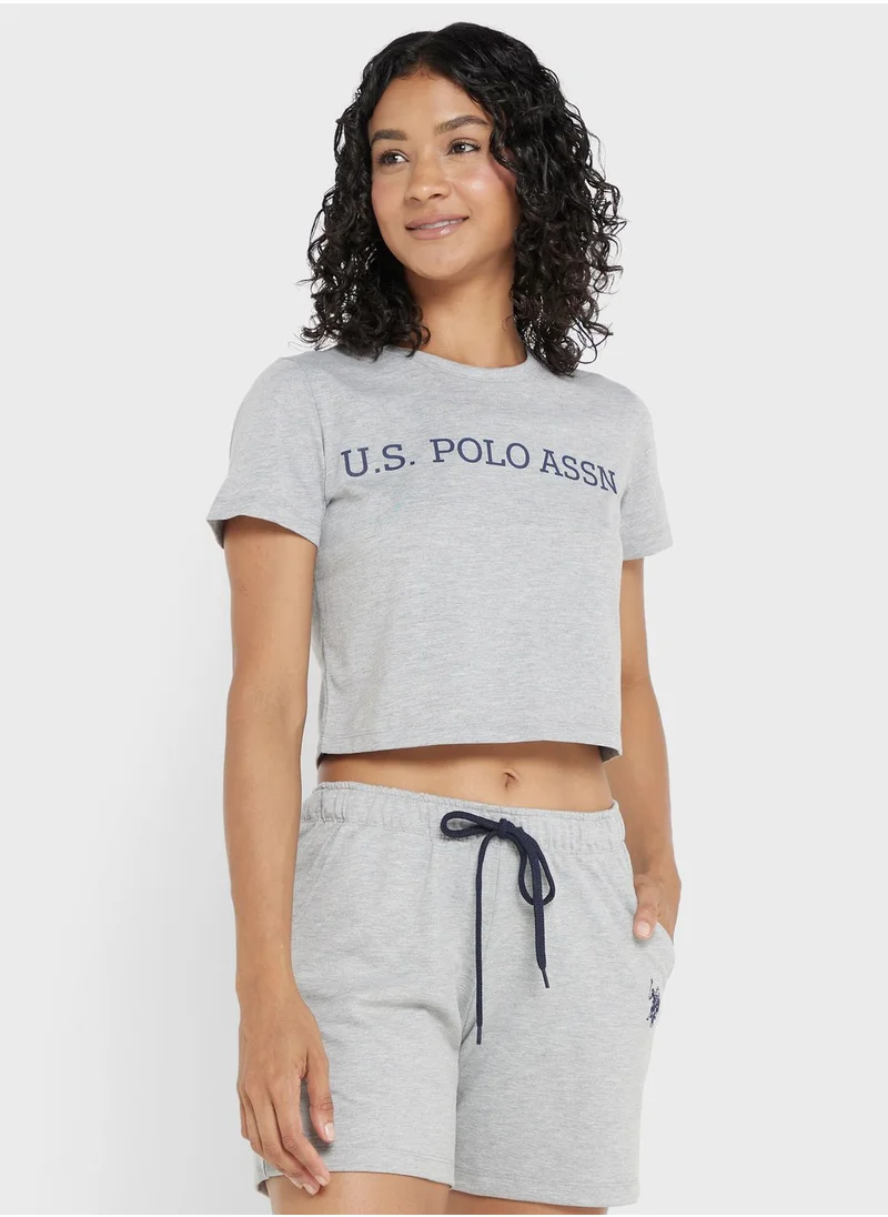 U.S. Polo Assn. Crew Neck Logo Crop Top