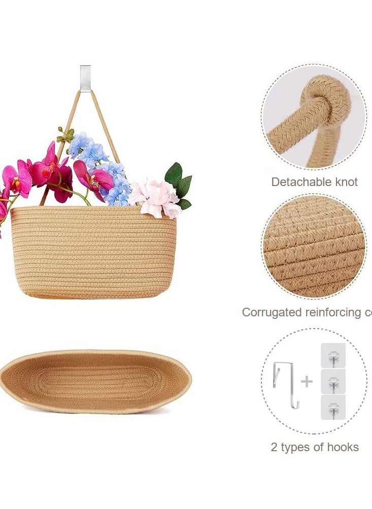 Y&D 3-Tier Woven Cotton Over the Door Hanging Basket, Decorative Wall-Mounted Storage Organizer Bag for Kitchen, Stylish and Functional Jute Baskets  - Image 2