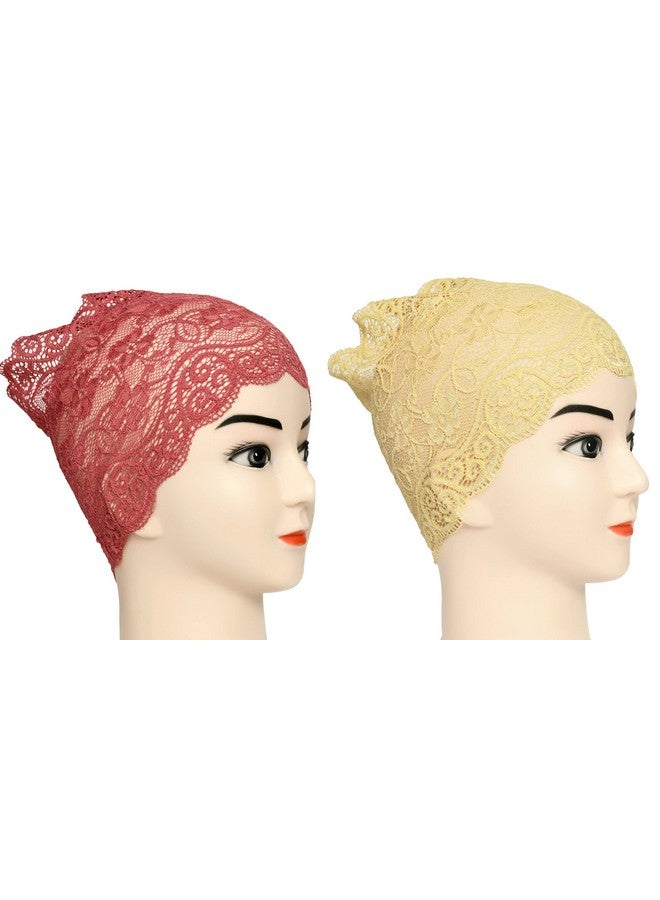 Girls and Womens Hijab Headband, Under Hijab Scarf Naqab Head Scarf (2 pcs) (Light Maroon and Cream) - Image 4