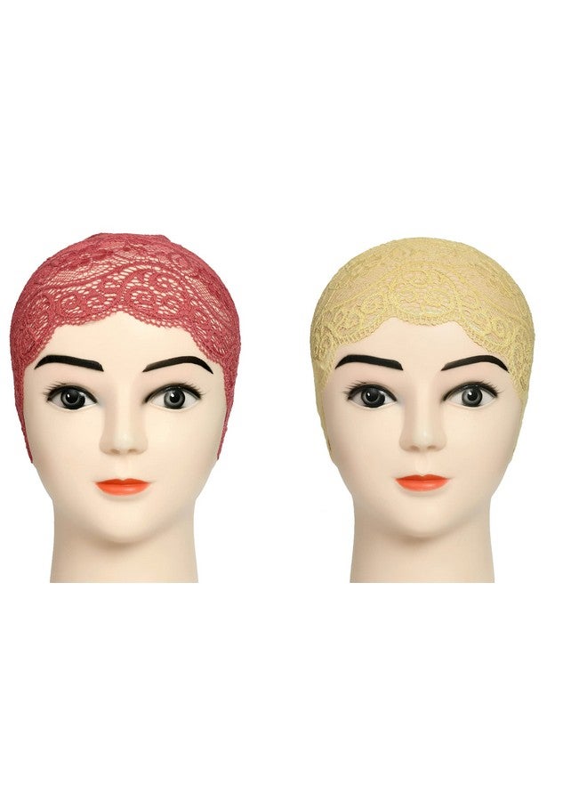 Girls and Womens Hijab Headband, Under Hijab Scarf Naqab Head Scarf (2 pcs) (Light Maroon and Cream) - Image 2