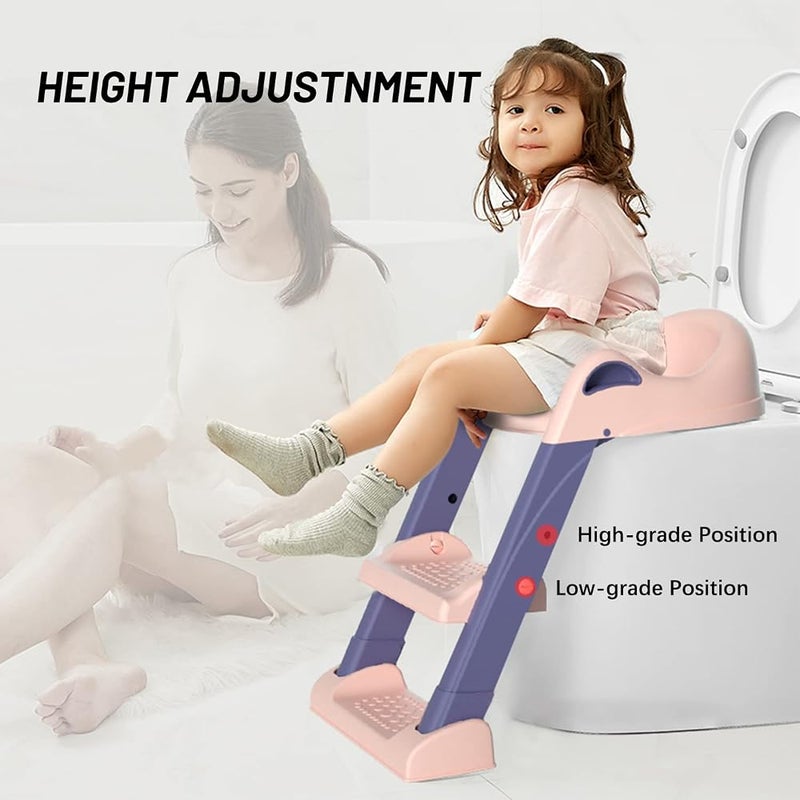 SHOWAY Potty Training Toilet Seat with Step Stool Ladder for Kids Folding children's toilet (Color : Pink Purple) - Image 2