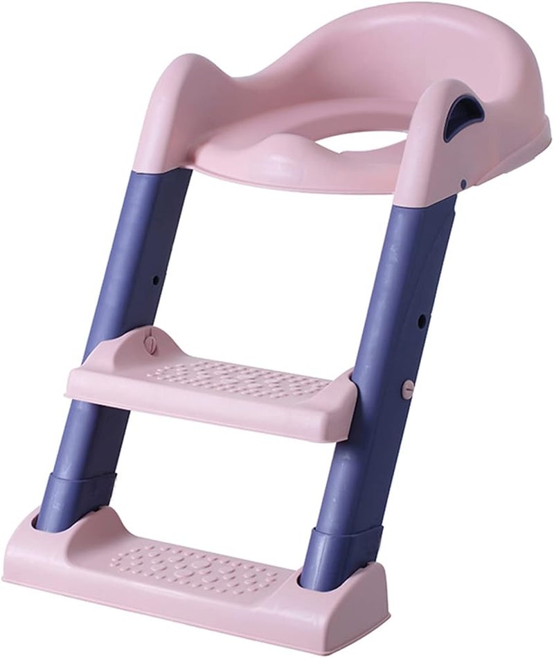 SHOWAY Potty Training Toilet Seat with Step Stool Ladder for Kids Folding children's toilet (Color : Pink Purple) - Image 1