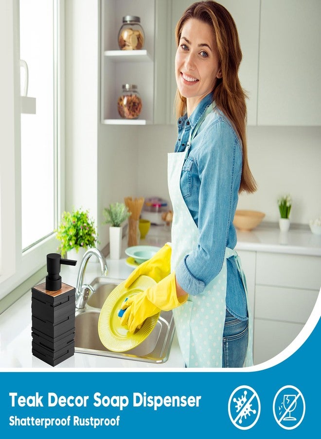 YAUKPH موزع صابون لليدين من خشب الساج الأسود غير اللامع من YAUKPH، سعة 10 أونصات مربعة، مناسب لأسطح الحمام والمطبخ - Image 3