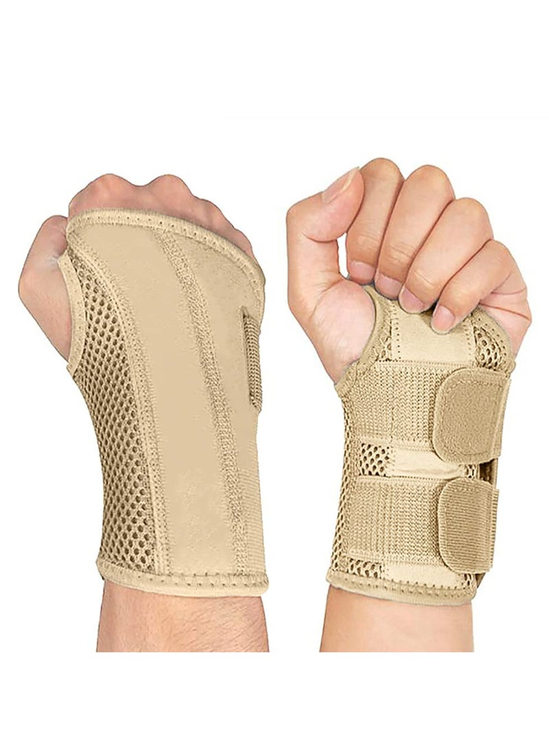 أوزيغالور دعامة النفق الرسغي لليد اليمنى/اليسرى، للاستخدام الليلي، مع كم ضاغط وأشرطة قابلة للتعديل، بيج (عبوة واحدة) - Image 1