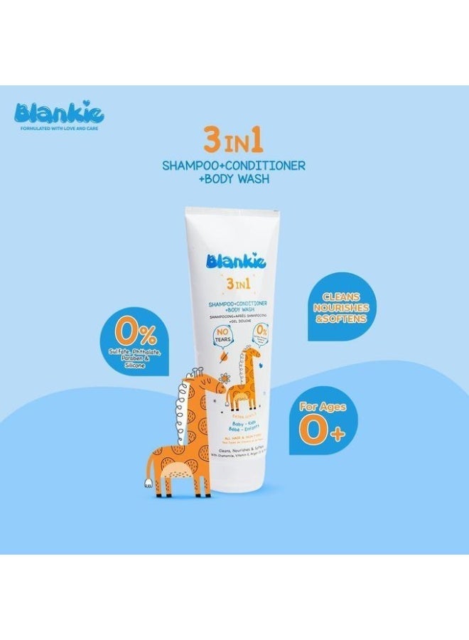 (بلانكي) شامبو + بلسم + غسول جسم للأطفال 3×1 – بتركيبة ناعمة غنية بالبابونج وزيت الأرجان – بدون دموع وخالي من السلفات والبارابين – 200 مل - Image 4