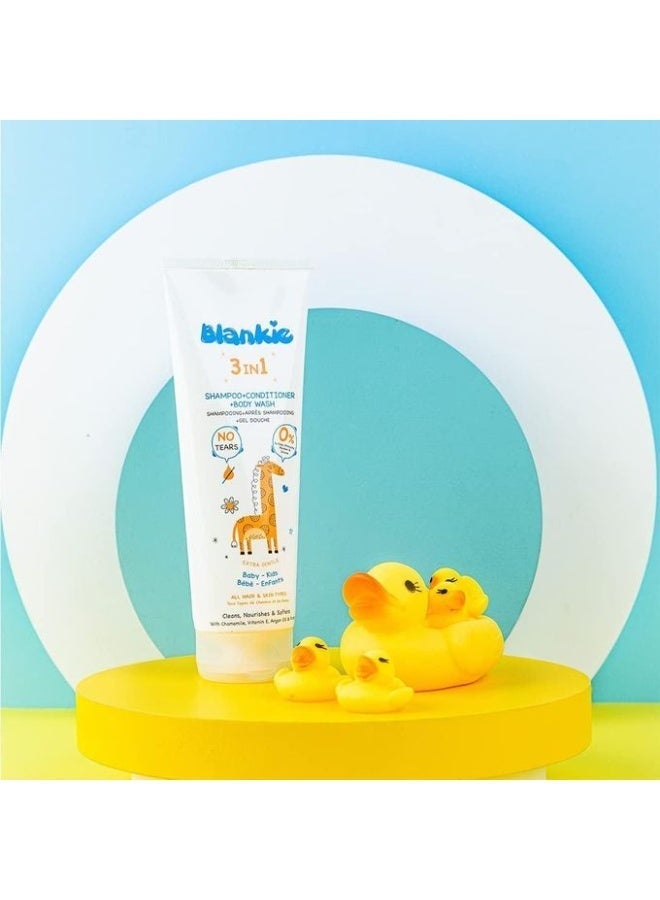 (بلانكي) شامبو + بلسم + غسول جسم للأطفال 3×1 – بتركيبة ناعمة غنية بالبابونج وزيت الأرجان – بدون دموع وخالي من السلفات والبارابين – 200 مل - Image 3