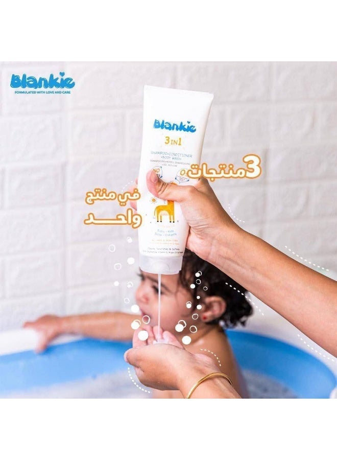 (بلانكي) شامبو + بلسم + غسول جسم للأطفال 3×1 – بتركيبة ناعمة غنية بالبابونج وزيت الأرجان – بدون دموع وخالي من السلفات والبارابين – 200 مل - Image 2