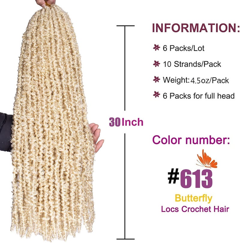 ZRQ Butterfly Locs Crochet Hair 6 packs 30 Inch Long Crochet Hair Pre Looped Blonde Butterfly Locs Crochet Braids Hair Extension Most Natural Pre-twisted #613 - Image 2