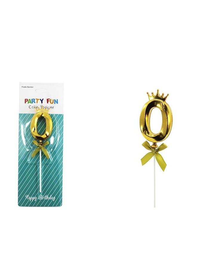 PARTY FUN PARTY FUN Plastic Golden Cake Toppers Numbers Ideal for Birthdays Anniversaries and Special Events Number 0  - Image 2