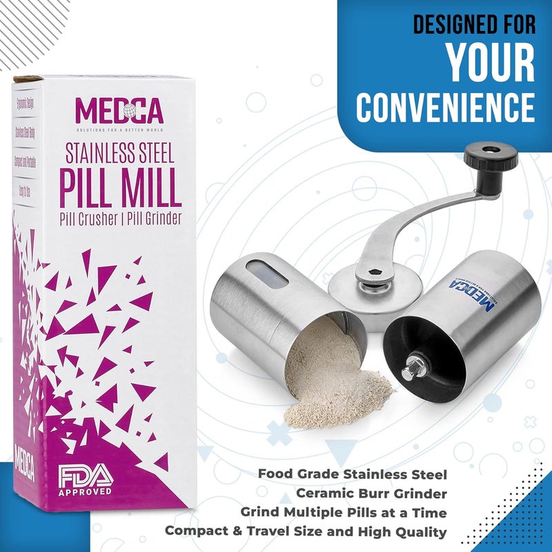 MEDca Best Pill Grinder Top Choice Pro Pill Mill Crusher and Cutter That Grinds Your Pills and Tablets to Help Make Taking Medication and Supplements Easier Manual Stainless Steel Design - Image 2