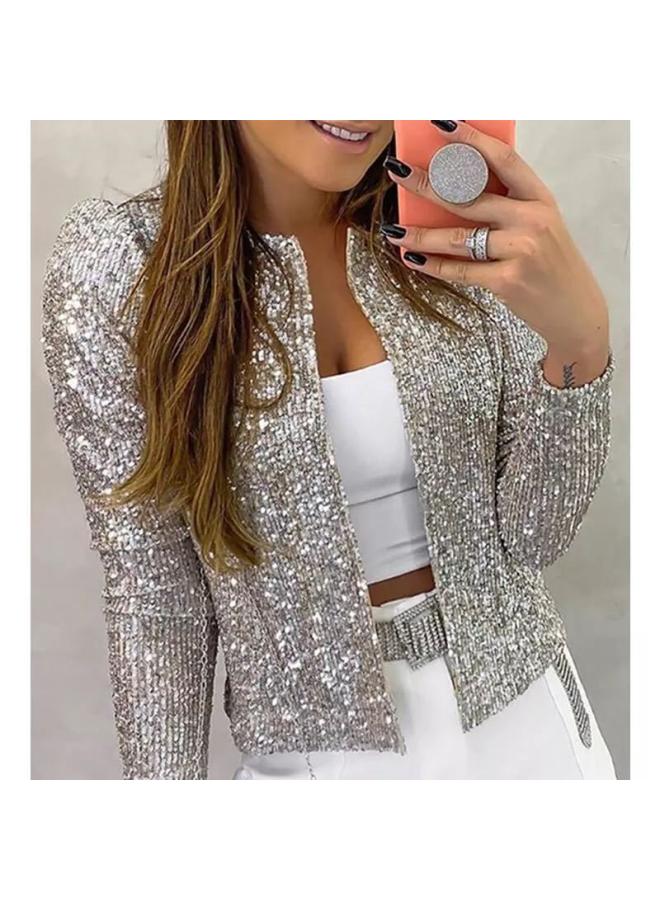 Spring Independent Station Women's Clothing Fashion Color-matching Sequin Short Casual Women's Coat 