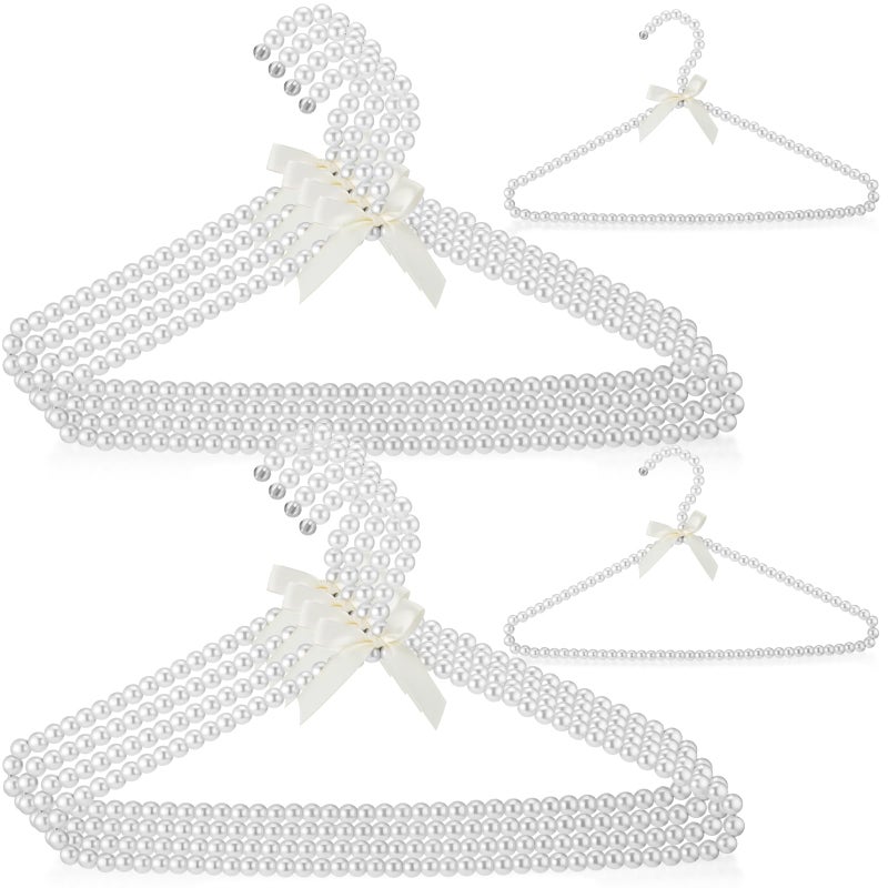 Threan 10 Pcs 16 Inch Pearl Clothes Beaded Clothing Hanger with Ribbon Bowknot Metal Elegant Clothes Standard Hanger for Women Bride Wedding Dress Coat Shirt - Image 1