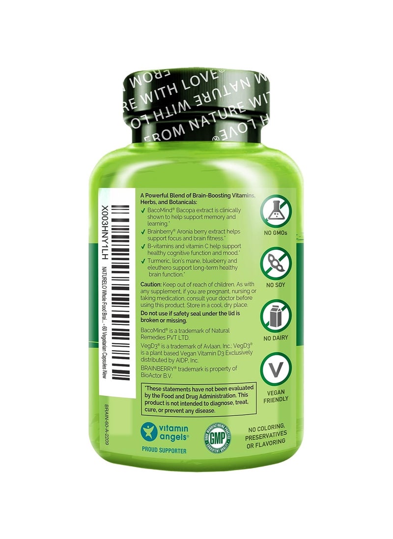 NATURELO الذاكرة والتركيز والمزاج، الغذاء الكامل، مزيج الدماغ الغذائي، 60 كبسولة نباتية  - Image 2