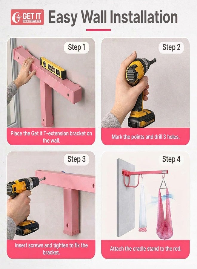GET IT 2 in 1 wall + Window Cradle Strong Metal Additional Tool to Convert Multi Usage | New Born Baby,Kids - Pink T-Shape - Image 2