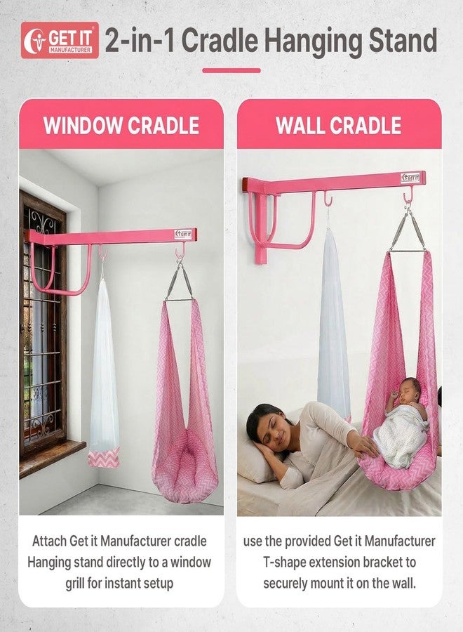 GET IT 2 in 1 wall + Window Cradle Strong Metal Additional Tool to Convert Multi Usage | New Born Baby,Kids - Pink T-Shape - Image 3