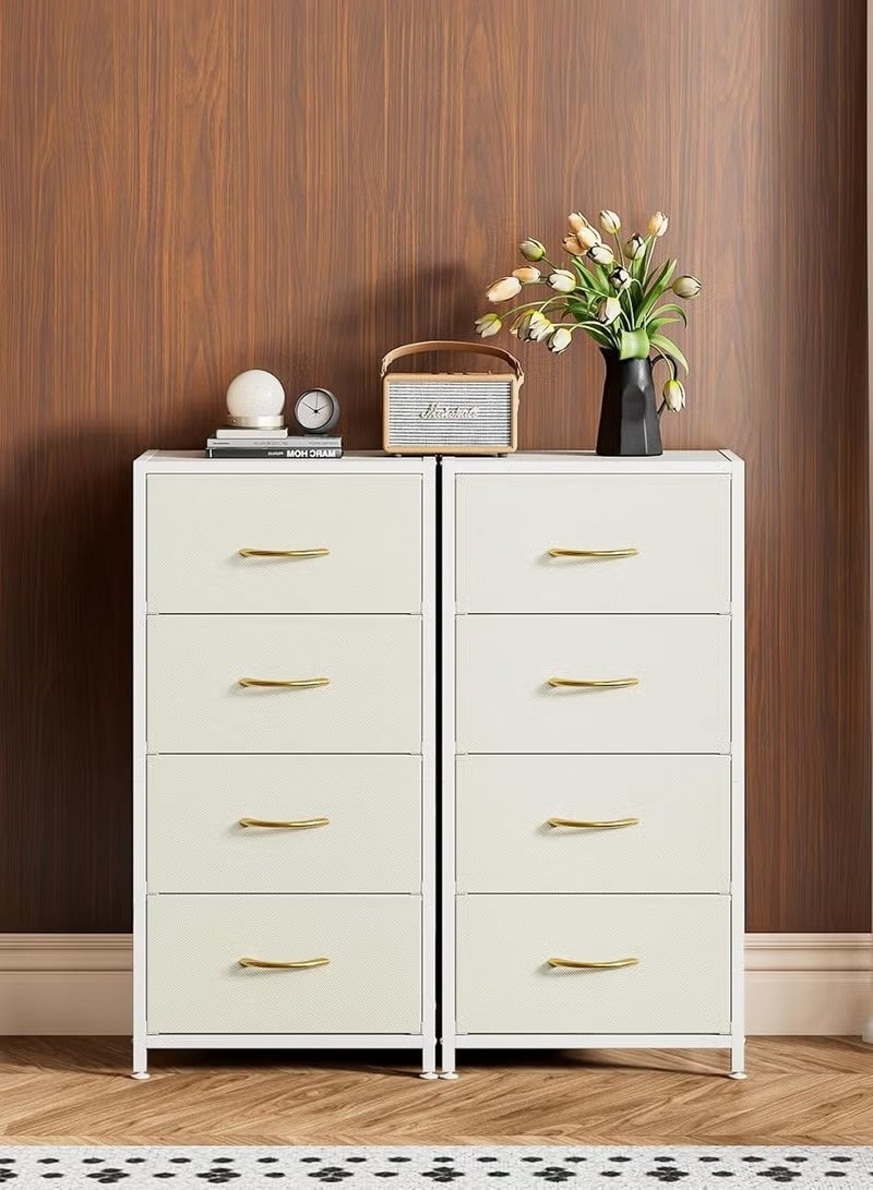XiuWoo 4 Drawer Fabric Dresser with Wooden Top – Tall Storage Tower Organizer for Bedroom, Closet, Hallway & Living Room, Modern White Nightstand Furniture - Image 2
