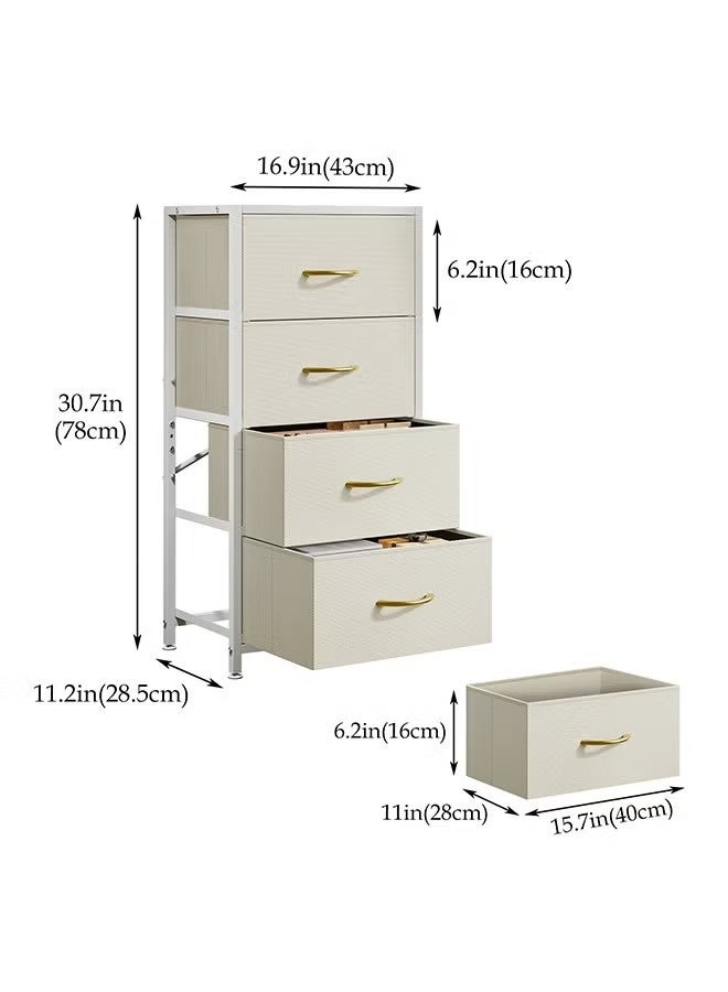 XiuWoo 4 Drawer Fabric Dresser with Wooden Top – Tall Storage Tower Organizer for Bedroom, Closet, Hallway & Living Room, Modern White Nightstand Furniture - Image 3