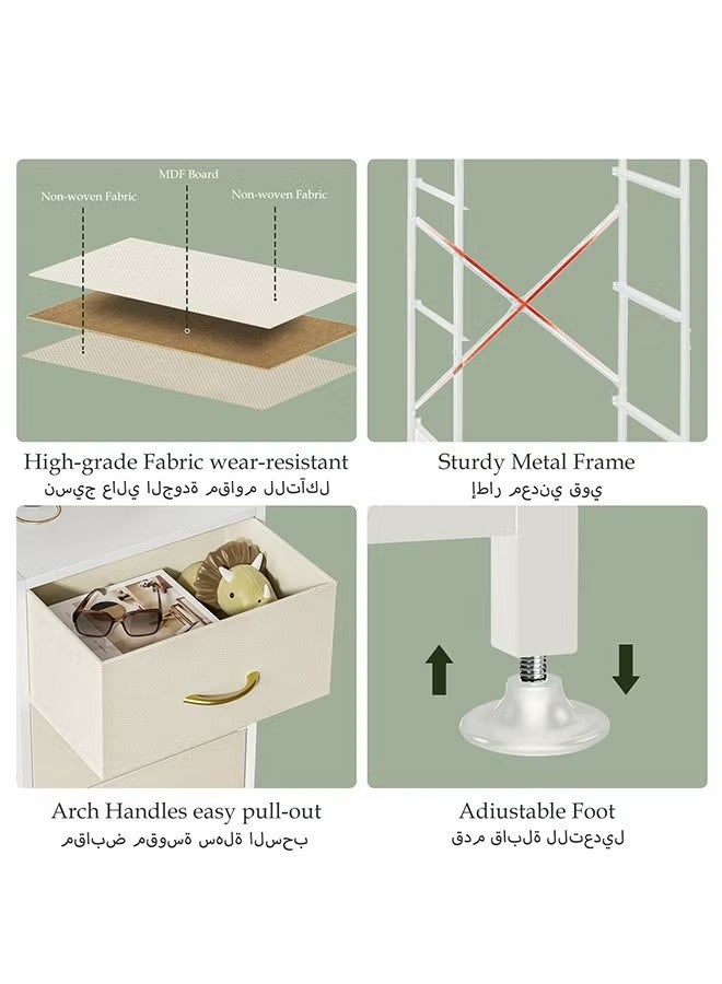 XiuWoo 4 Drawer Fabric Dresser with Wooden Top – Tall Storage Tower Organizer for Bedroom, Closet, Hallway & Living Room, Modern White Nightstand Furniture - Image 4