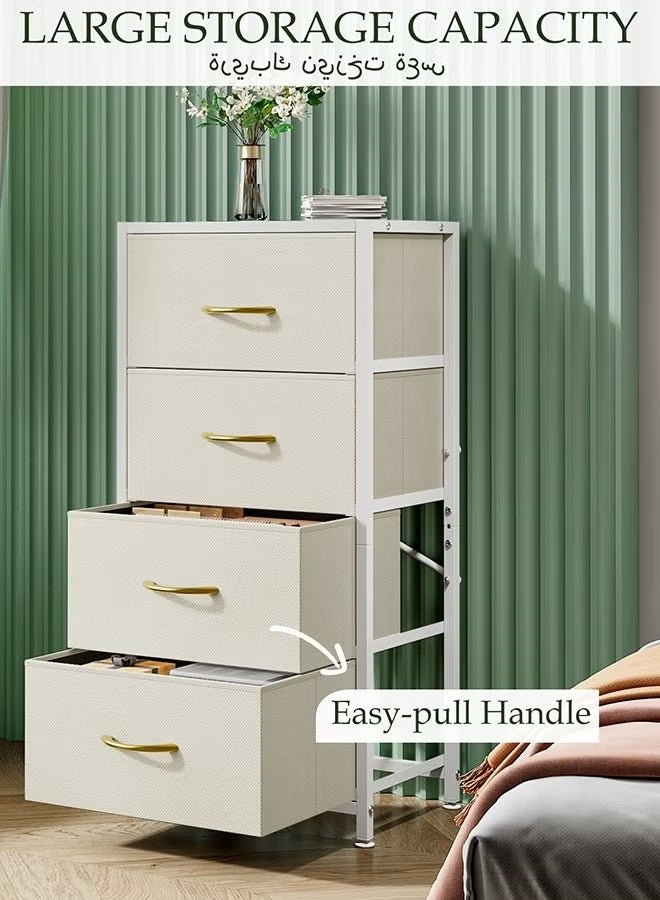 XiuWoo 4 Drawer Fabric Dresser with Wooden Top – Tall Storage Tower Organizer for Bedroom, Closet, Hallway & Living Room, Modern White Nightstand Furniture - Image 5