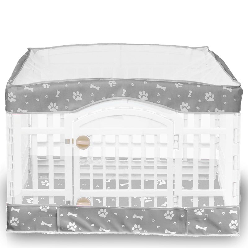 THINMUHAND 2 Pack Dog Playpen Cover and Bottom Pad Fits for 36 Inch 4 Panels Pet Playpen, Dog Crate Pad Puppy Play Pen Cover, Hoop and Loop Design (Note: Playpen Not Included). -Gray - Image 1