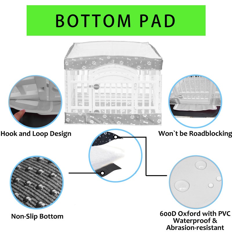 THINMUHAND 2 Pack Dog Playpen Cover and Bottom Pad Fits for 36 Inch 4 Panels Pet Playpen, Dog Crate Pad Puppy Play Pen Cover, Hoop and Loop Design (Note: Playpen Not Included). -Gray - Image 4