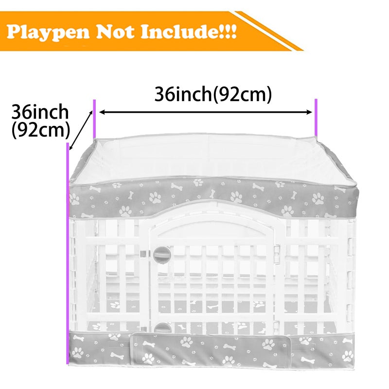 THINMUHAND 2 Pack Dog Playpen Cover and Bottom Pad Fits for 36 Inch 4 Panels Pet Playpen, Dog Crate Pad Puppy Play Pen Cover, Hoop and Loop Design (Note: Playpen Not Included). -Gray - Image 2