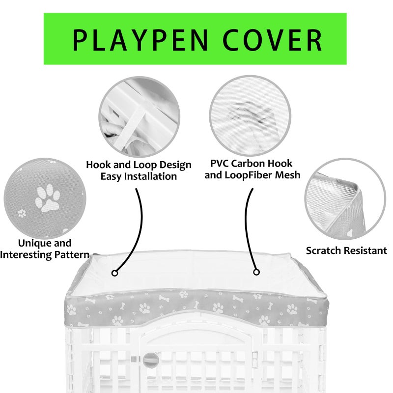 THINMUHAND 2 Pack Dog Playpen Cover and Bottom Pad Fits for 36 Inch 4 Panels Pet Playpen, Dog Crate Pad Puppy Play Pen Cover, Hoop and Loop Design (Note: Playpen Not Included). -Gray - Image 3