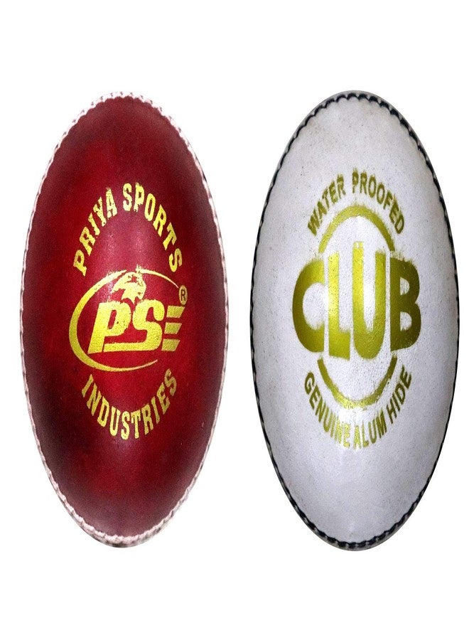 PSE Priya Sports Red Club Leather Cricket Ball Two Part with White Club Cricket Ball,Standard - Image 2