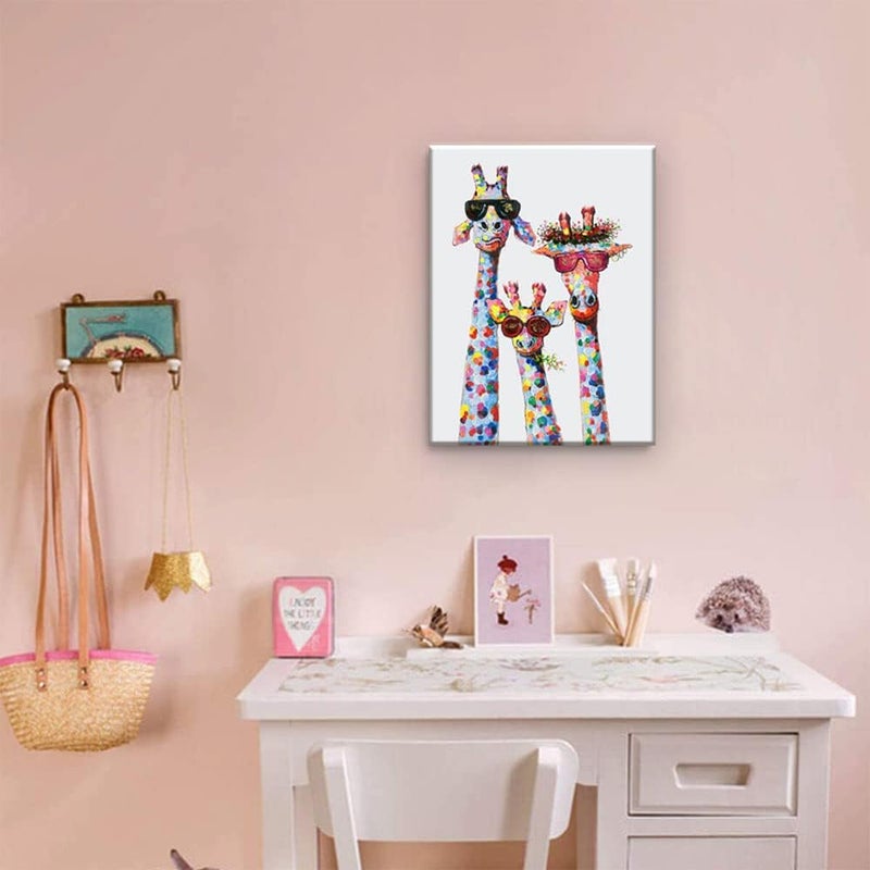 AKOTAC ALAYRA Tribute to art Giraffe Family Canvas Wall Animal Poster Prints Picture With Frame for Living Room Bedroom Nursery Office Kids Decor Gifts Boy Girl and Babies(Lovely Giraffe, 24inchx16inch) - Image 5