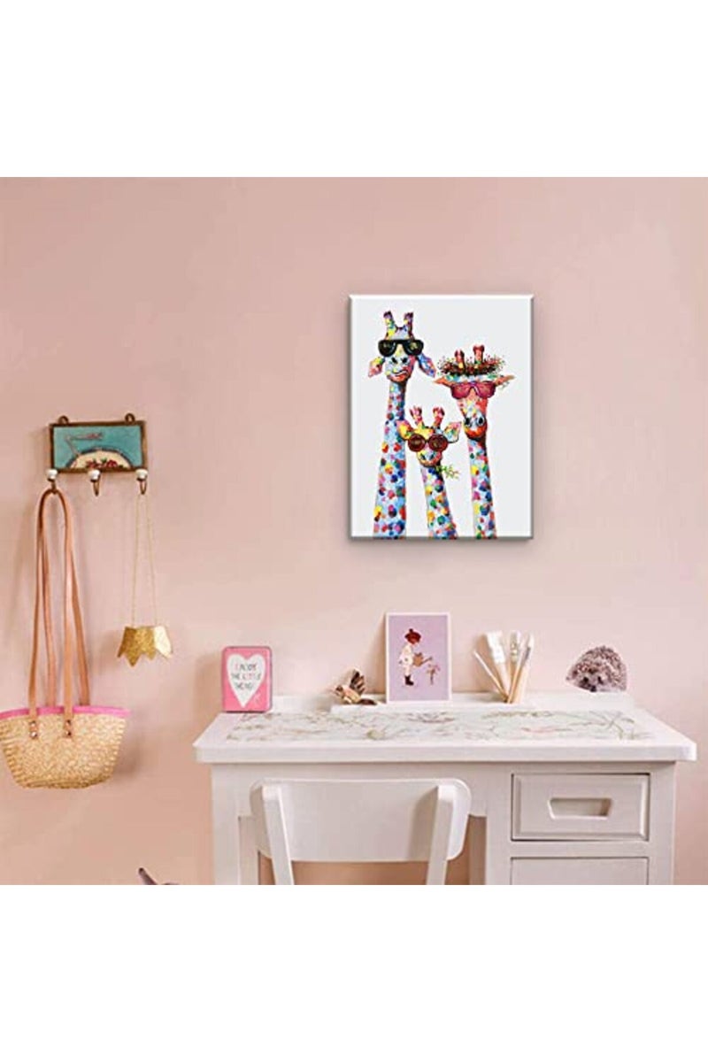 AKOTAC ALAYRA Tribute to art Giraffe Family Canvas Wall Animal Poster Prints Picture With Frame for Living Room Bedroom Nursery Office Kids Decor Gifts Boy Girl and Babies(Lovely Giraffe, 24inchx16inch) - Image 3