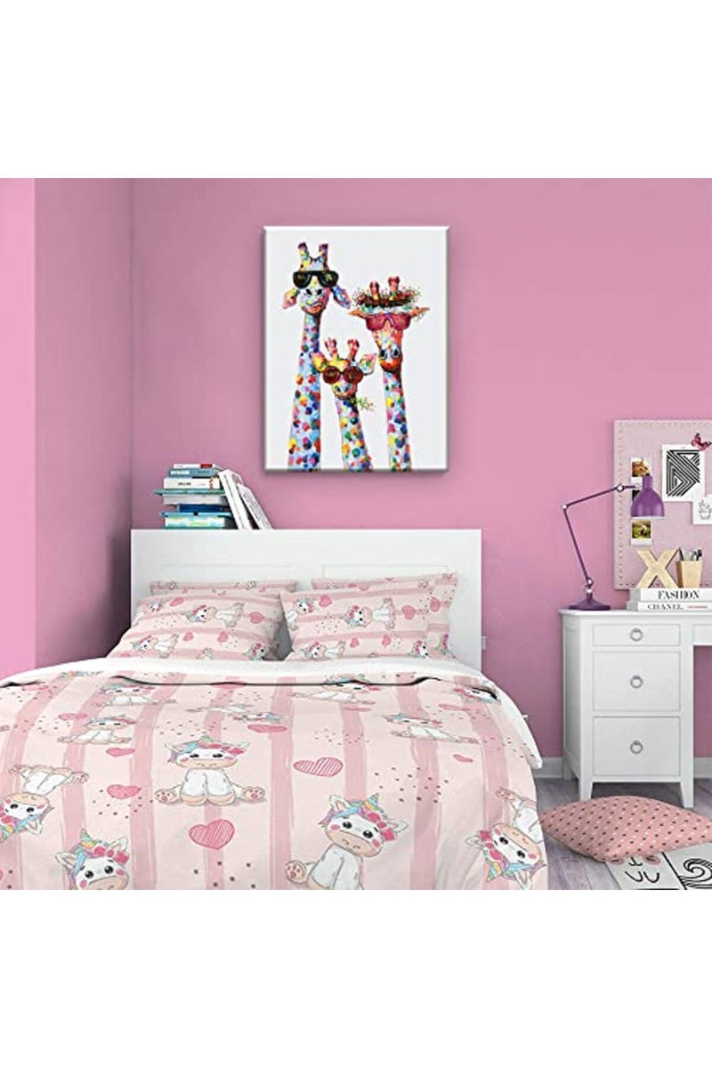 AKOTAC ALAYRA Tribute to art Giraffe Family Canvas Wall Animal Poster Prints Picture With Frame for Living Room Bedroom Nursery Office Kids Decor Gifts Boy Girl and Babies(Lovely Giraffe, 24inchx16inch) - Image 2
