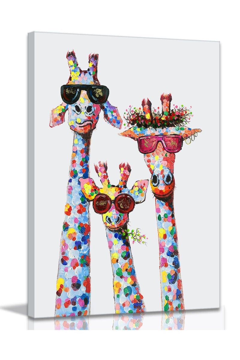 AKOTAC ALAYRA Tribute to art Giraffe Family Canvas Wall Animal Poster Prints Picture With Frame for Living Room Bedroom Nursery Office Kids Decor Gifts Boy Girl and Babies(Lovely Giraffe, 24inchx16inch) - Image 1