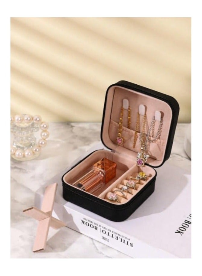 Black Small Jewelry Box, Rings, Earrings, Necklace and Bracelet Organizer, mini Travel portable Jewelry Case, Gifts for Girls, Jewelry Display Case - Image 1