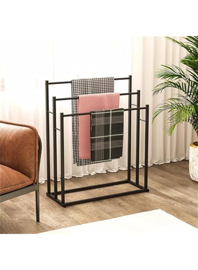 TRASSLE Towel Racks for Bathroom, 3 Tiers Black Metal Towel Rack Standing, Freestanding Towel Holder for Bathroom Accessories Organizer for Bath Storage & Hand Towels, Next to Tub or Shower - Image 2