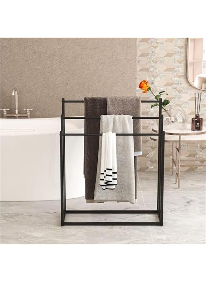 TRASSLE Towel Racks for Bathroom, 3 Tiers Black Metal Towel Rack Standing, Freestanding Towel Holder for Bathroom Accessories Organizer for Bath Storage & Hand Towels, Next to Tub or Shower - Image 3