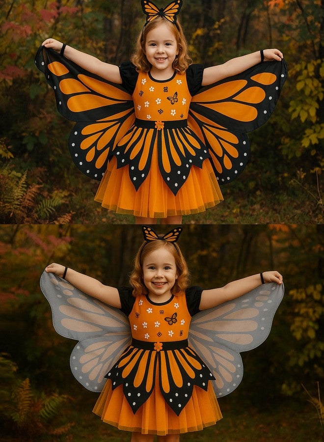 ZZIHAN Butterfly Costume for Toddler Girls 3–4T – Monarch Fairy Dress Up Outfit with Tulle Dress & Fairy Wings, Headband, Hair Clips & 3D Wall Decor Stickers Perfect for Halloween or Birthday Parties - Image 2