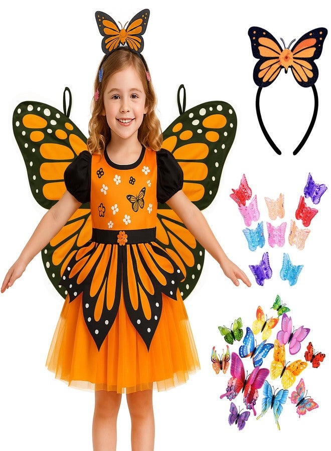 ZZIHAN Butterfly Costume for Toddler Girls 3–4T – Monarch Fairy Dress Up Outfit with Tulle Dress & Fairy Wings, Headband, Hair Clips & 3D Wall Decor Stickers Perfect for Halloween or Birthday Parties - Image 1