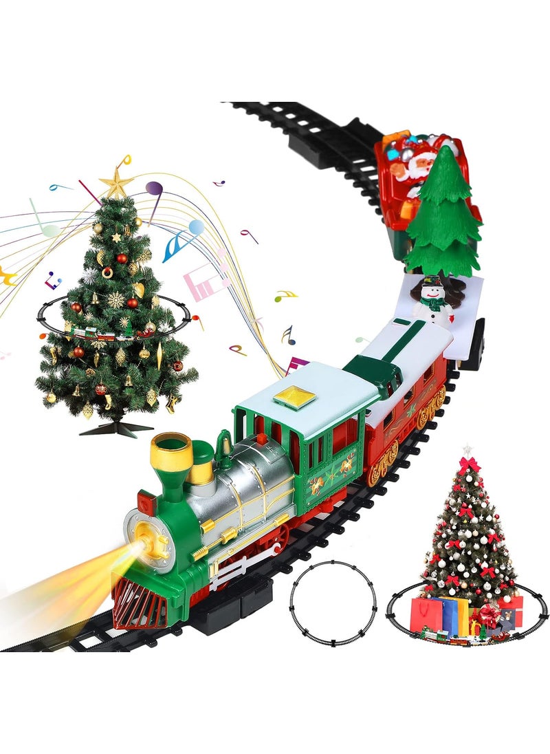 Sratte Sratte Christmas Electric Train Set Around The Christmas Tree Train Toy Set with Track Locomotive Santa Claus Snowman Xmas Tree Music and Lights Christmas New Year Gifts for Boys Girls  - Image 1