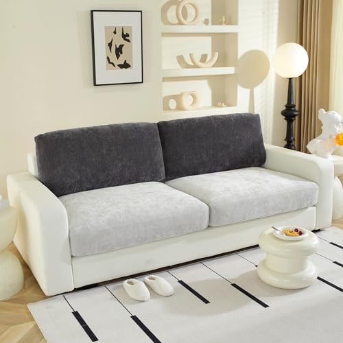 WEYOND Couch Cushion Covers for L Shaped Sectional Sofa Softer Chenille Large Sofa Covers Washable NonSlip Individual Stretch Couch Cover 2Pack Back Backrest Covers Dark Grey - Image 1