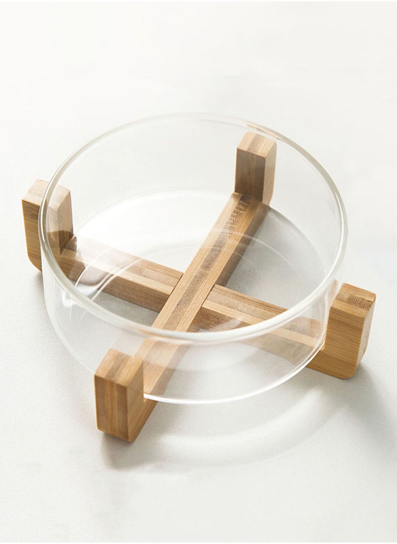 EzzySo Glass Salad Bowl with Wooden Rack Cereal Bowl Mixing Bowl Fruit Snack Serving Plate Side Plate Bowl Microwave Suitable for Appetizers Salads Candy Fruits  - Image 1