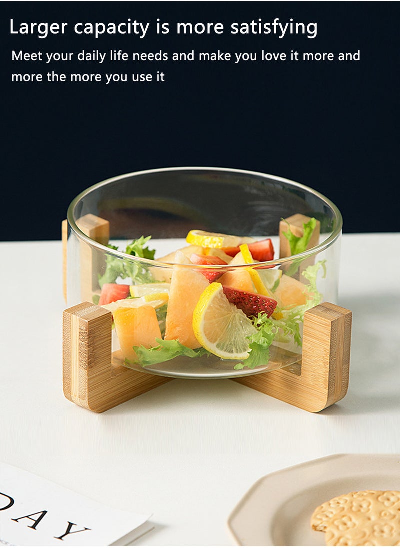 EzzySo Glass Salad Bowl with Wooden Rack Cereal Bowl Mixing Bowl Fruit Snack Serving Plate Side Plate Bowl Microwave Suitable for Appetizers Salads Candy Fruits  - Image 5