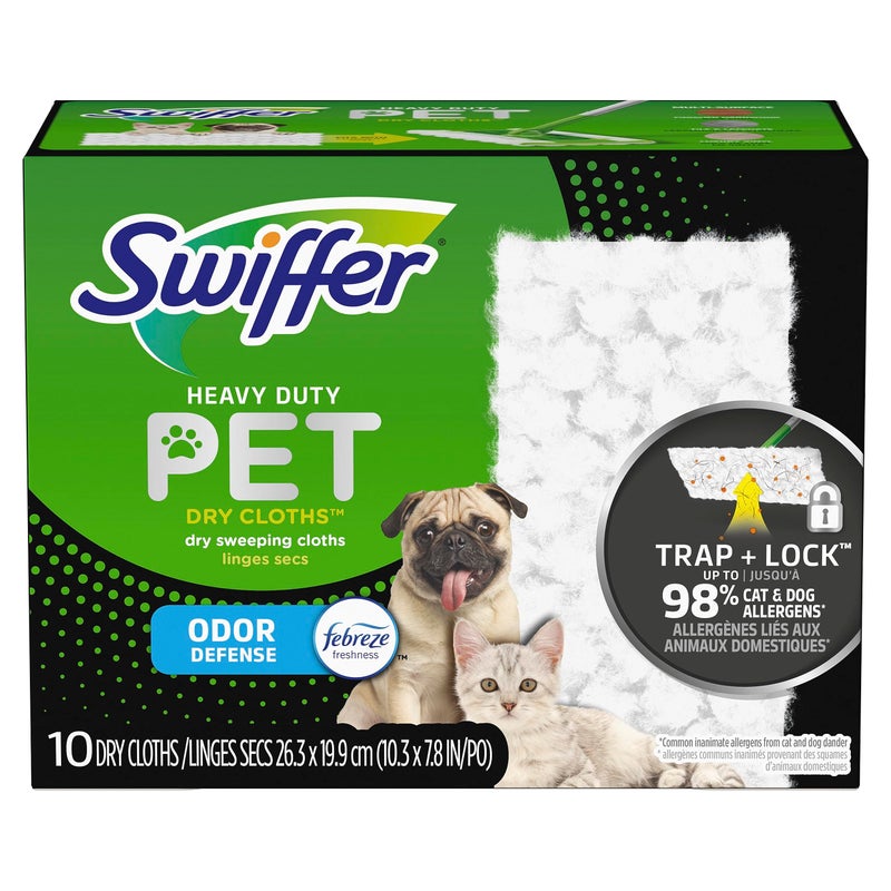 Swiffer Sweeper Pet Heavy Duty Dry Multi-Surface Cloth Refills for Floor Sweeping and Cleaning, Febreze Freshness, 10 Count - Image 1