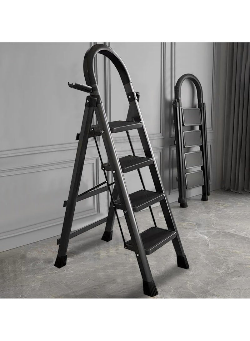 Huitich 5-Step Folding Ladder with Safety Lock & Tool Tray 150 cm Height, Black - Image 4