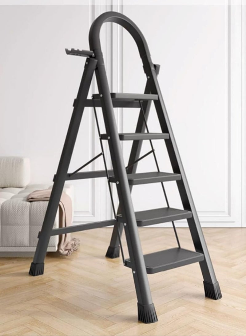 Huitich 5-Step Folding Ladder with Safety Lock & Tool Tray 150 cm Height, Black - Image 3