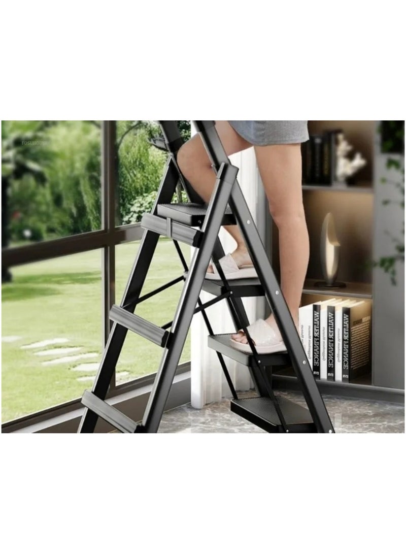 Huitich 5-Step Folding Ladder with Safety Lock & Tool Tray 150 cm Height, Black - Image 5