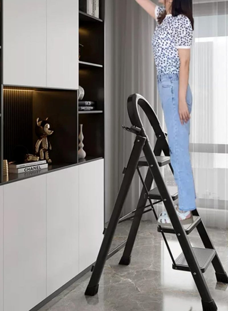 Huitich 5-Step Folding Ladder with Safety Lock & Tool Tray 150 cm Height, Black - Image 2